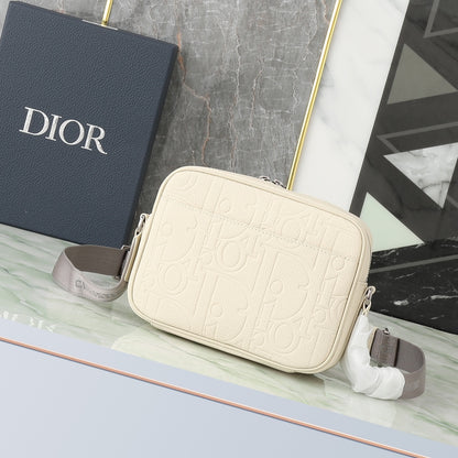 Dior Rider Zip Messenger Bag "White Dior Gravity Grain Leather & Grained Calfskin"