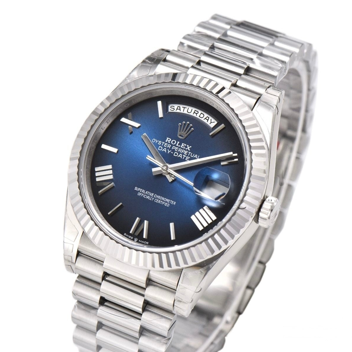 Rolex Day Date 40mm President Bracelet Blue Ombre Roman Dial