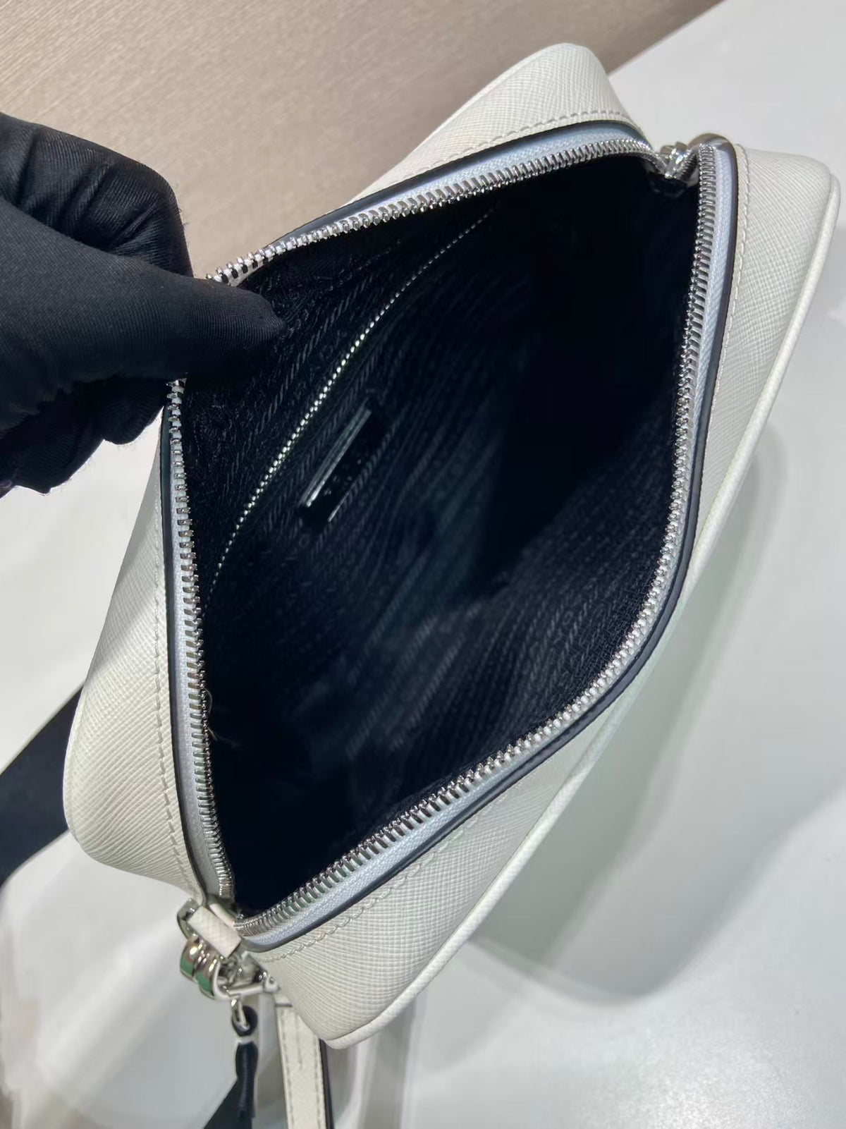 Prada Saffiano Leather Shoulder Bag "Chalk White"