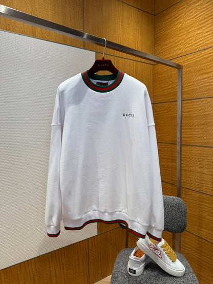 Gucci Cotton Piquet Sweatshirt with Web "White"