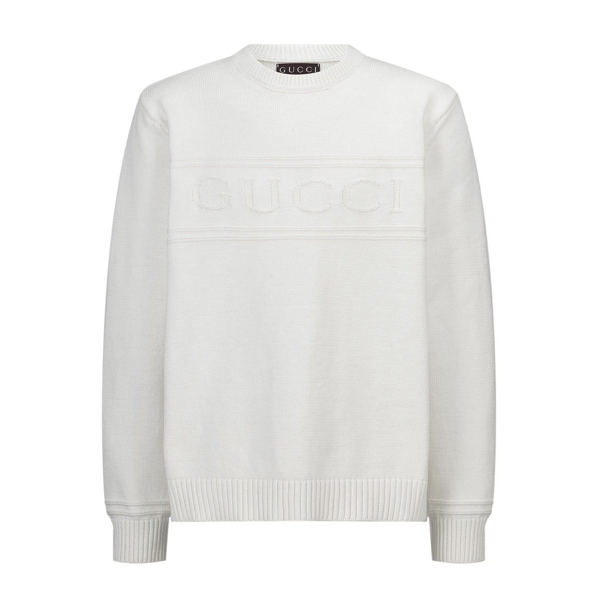 Gucci Knit Cotton Wool Sweater with Intarsia "White"