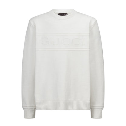 Gucci Knit Cotton Wool Sweater with Intarsia "White"