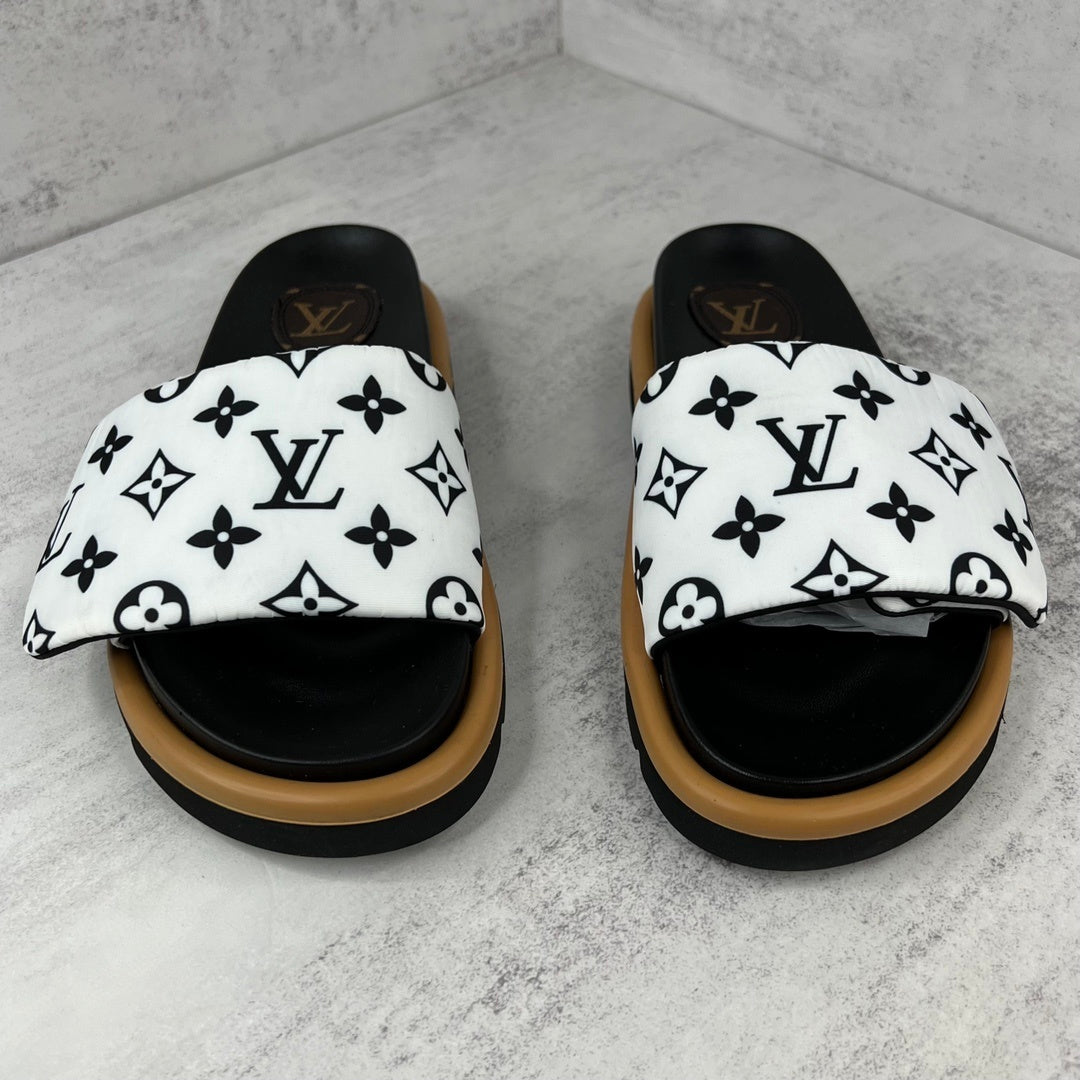Louis Vuitton Slides "White-Black-Brown"