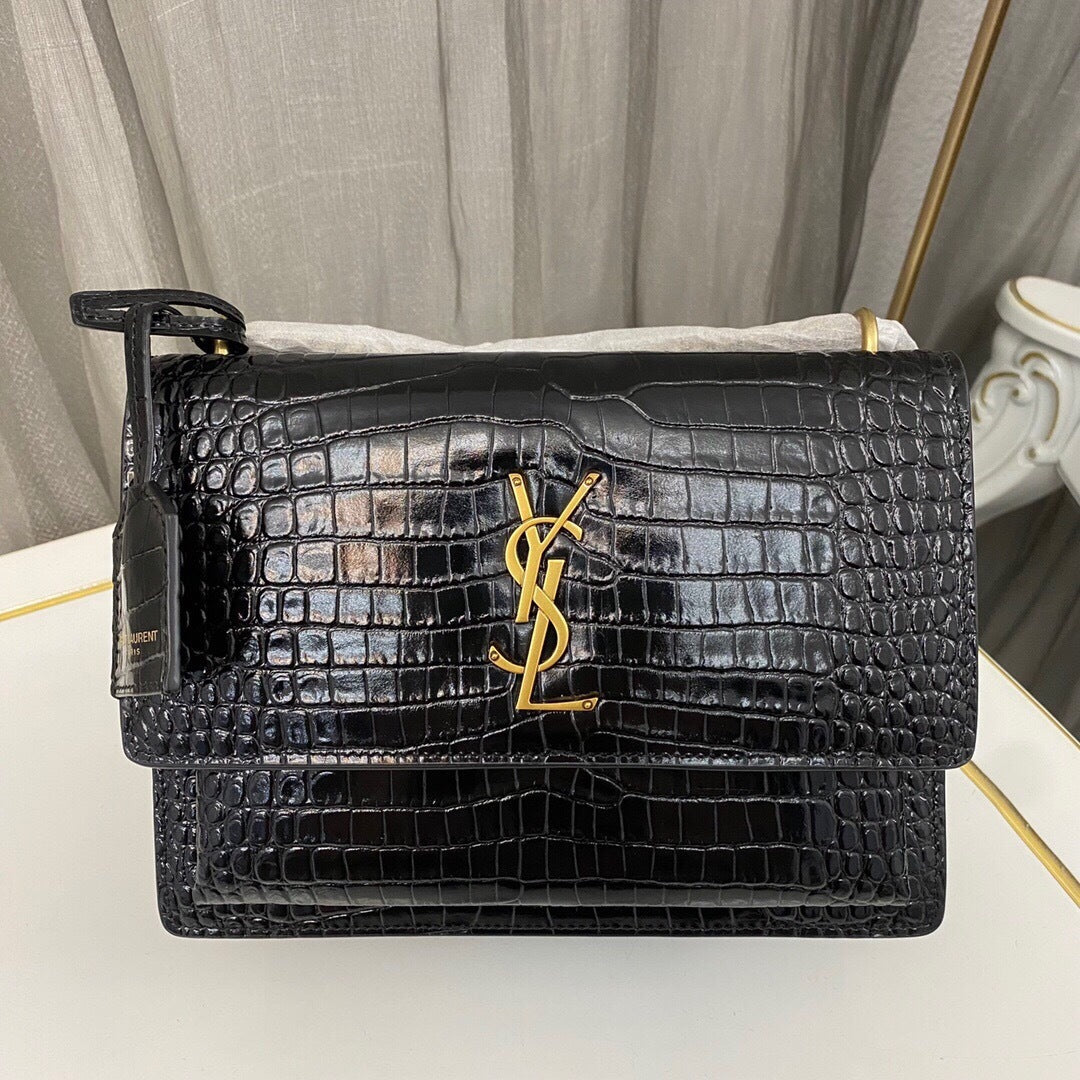 Saint Laurent Sunset Medium in Crocodile-Embossed Leather