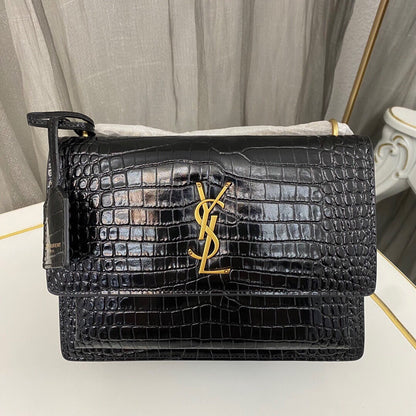Saint Laurent Sunset Medium in Crocodile-Embossed Leather