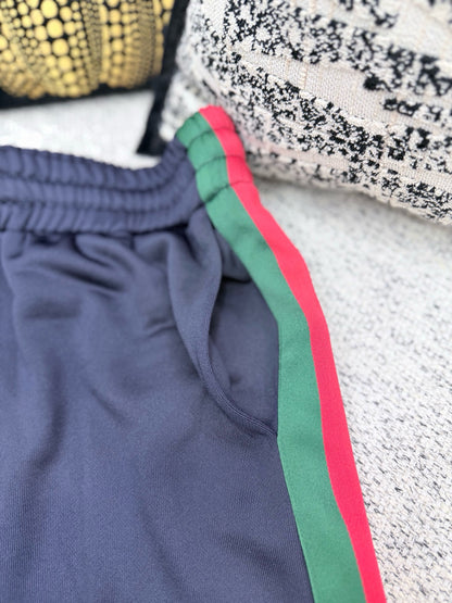 Gucci Silk Cotton Sportswear Pants with Web "Dark Blue"