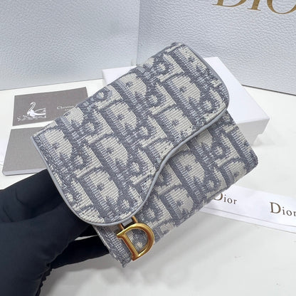 Dior Saddle Lotus Wallet Gray Dior Oblique Jacquard