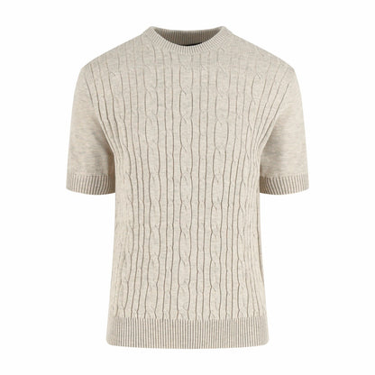 Loro Piana Treccia Cashmere Short-Sleeve Sweater T-Shirt "Beige"