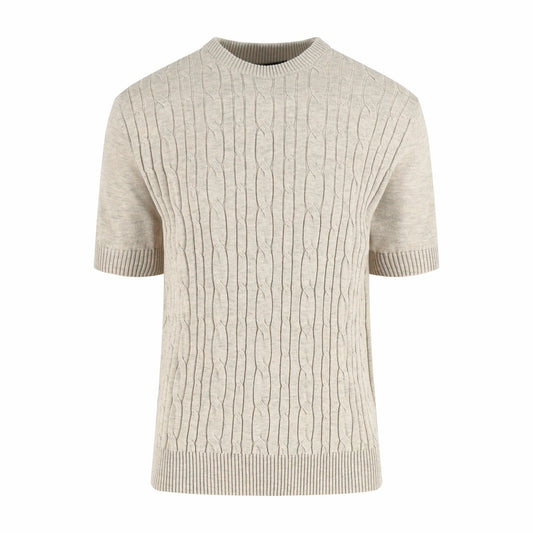 Loro Piana Treccia Cashmere Short-Sleeve Sweater T-Shirt "Beige"