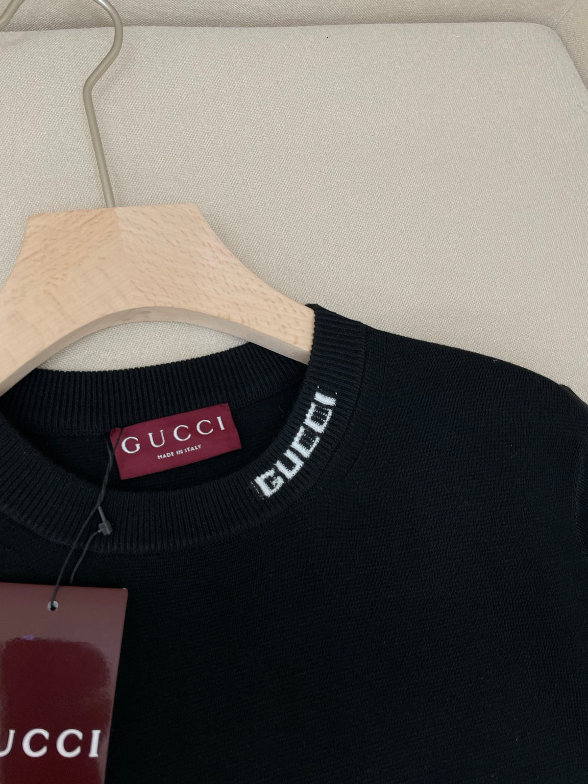 Gucci Silk Cotton T-shirt with Gucci Intarsia "Black"