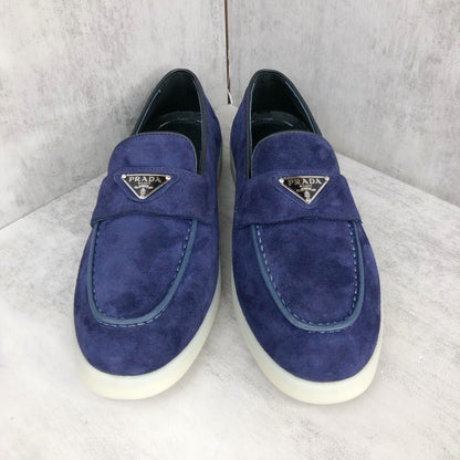 Prada Logo-Plaque Suede Loafers "Royal Blue"