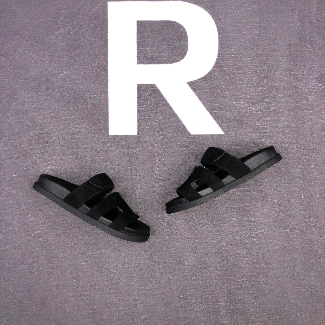 Hermes Chypre Sandals "Black Suede"