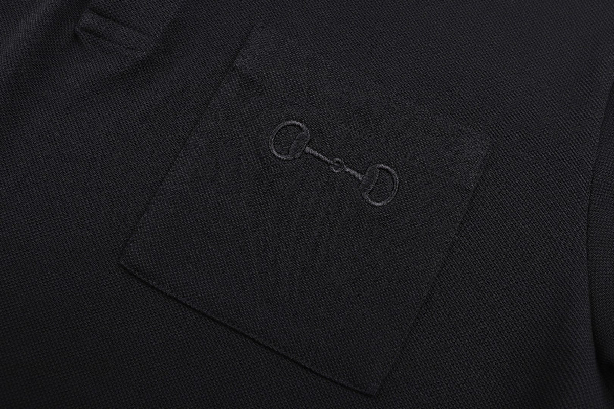 Gucci Cotton Piquet Polo Shirt with Horsebit Embroidery "Black"
