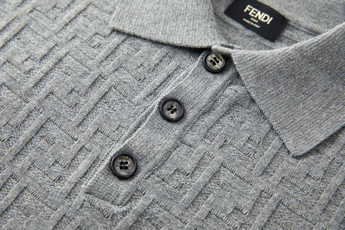 Fendi FF Cotton Tricot Polo Shirt "Gray"
