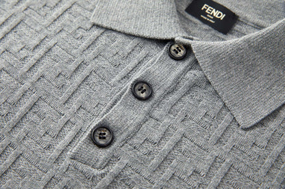 Fendi FF Cotton Tricot Polo Shirt "Gray"