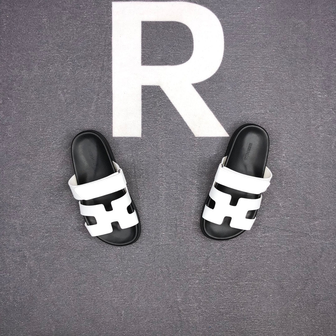 Hermes Chypre Sandals "White-Black"