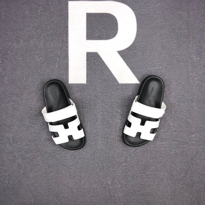 Hermes Chypre Sandals "White-Black"