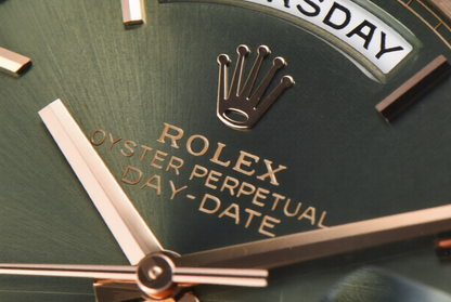 Rolex Day Date 40mm Rose Gold President Bracelet Green Roman Dial