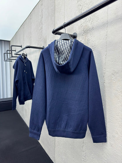 Dior Hooded Track Jacket "Navy Blue Cotton and Cashmere Knit"