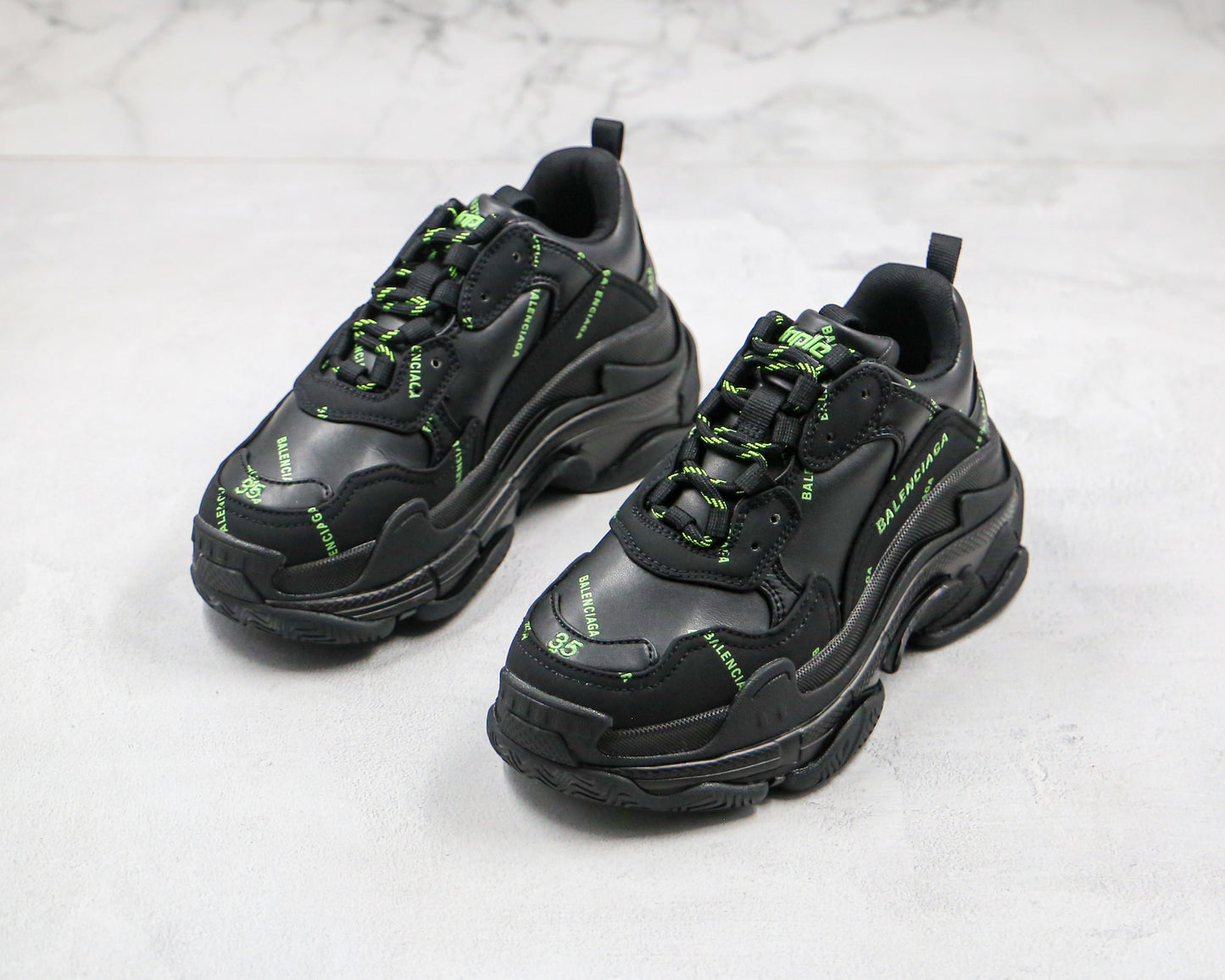 Balenciaga Triple S "Black-Green All Over Logo"