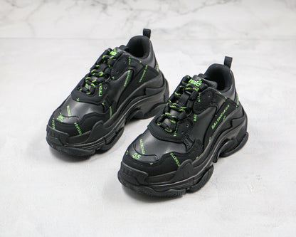 Balenciaga Triple S "Black-Green All Over Logo"