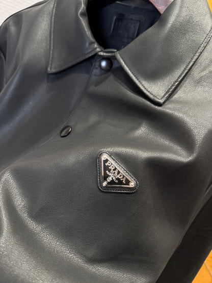 Prada Nappa Leather Shirt "Black"
