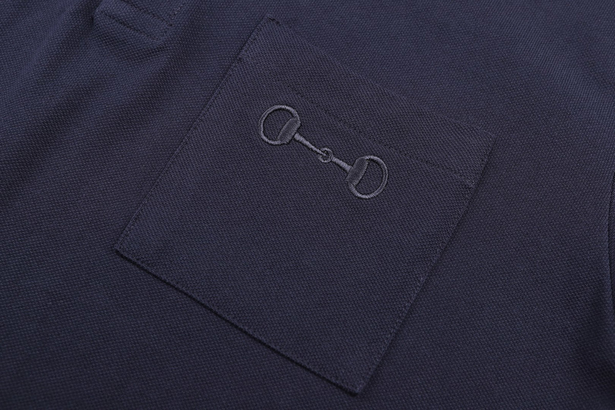 Gucci Cotton Piquet Polo Shirt with Horsebit Embroidery "Navy"