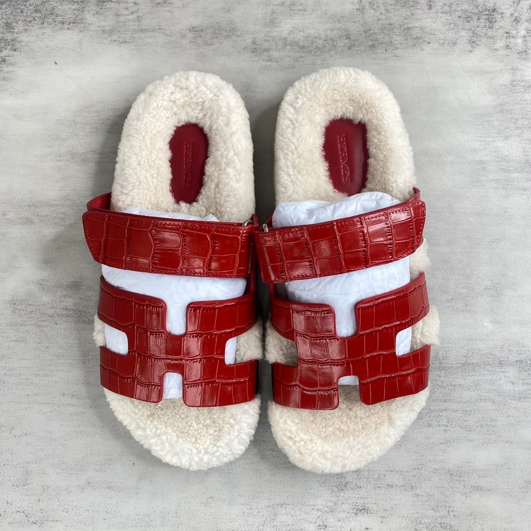 Hermes Chypre Sandals "Red Crocodile Pattern "