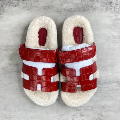 Hermes Chypre Sandals "Red Crocodile Pattern "