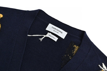 Thom Browne 4-Bar Bees and Birds Cardigan "Navy Blue"