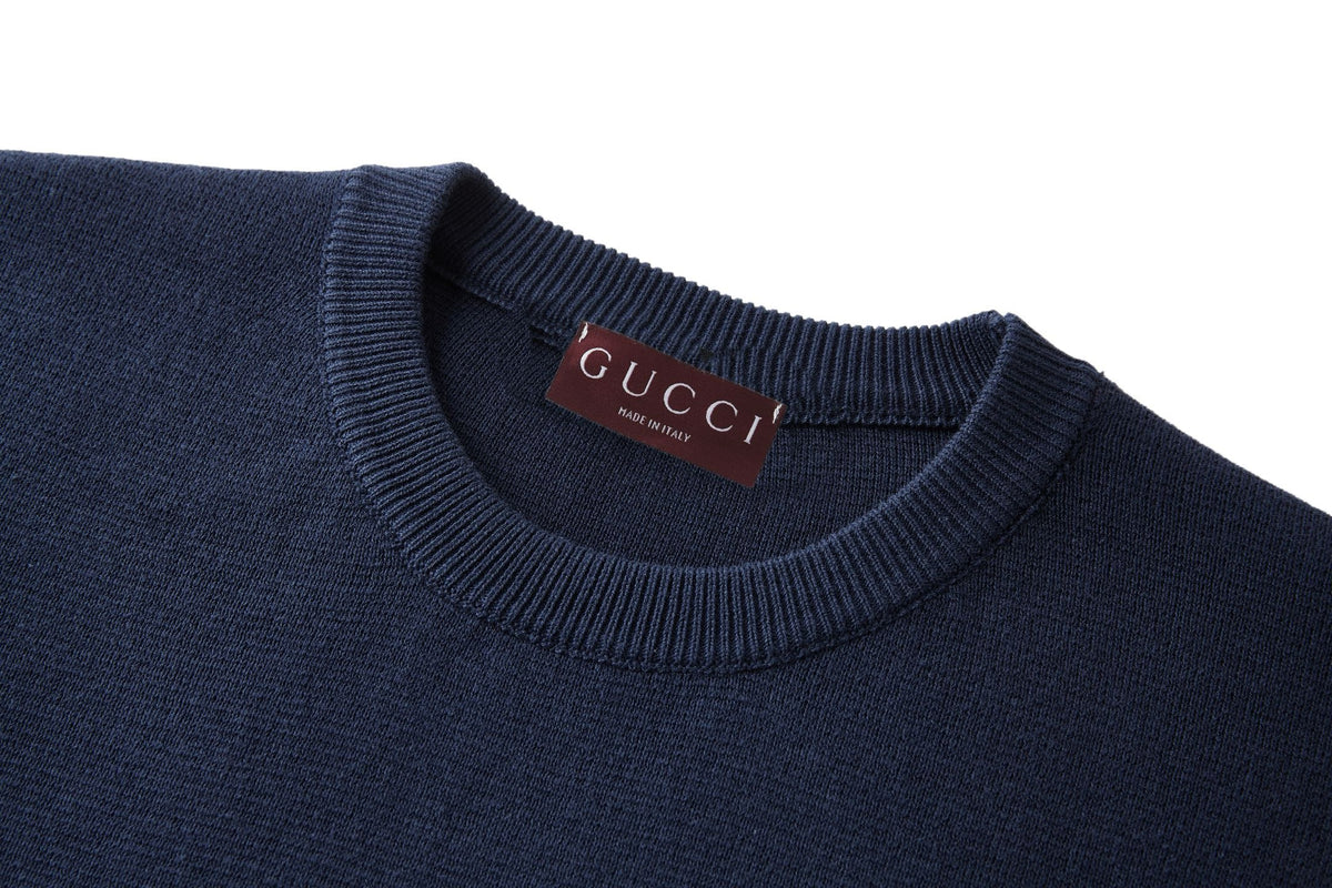Gucci Knit Cotton T-shirt with Embroidery "Navy"