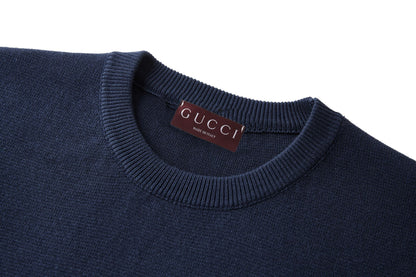 Gucci Knit Cotton T-shirt with Embroidery "Navy"