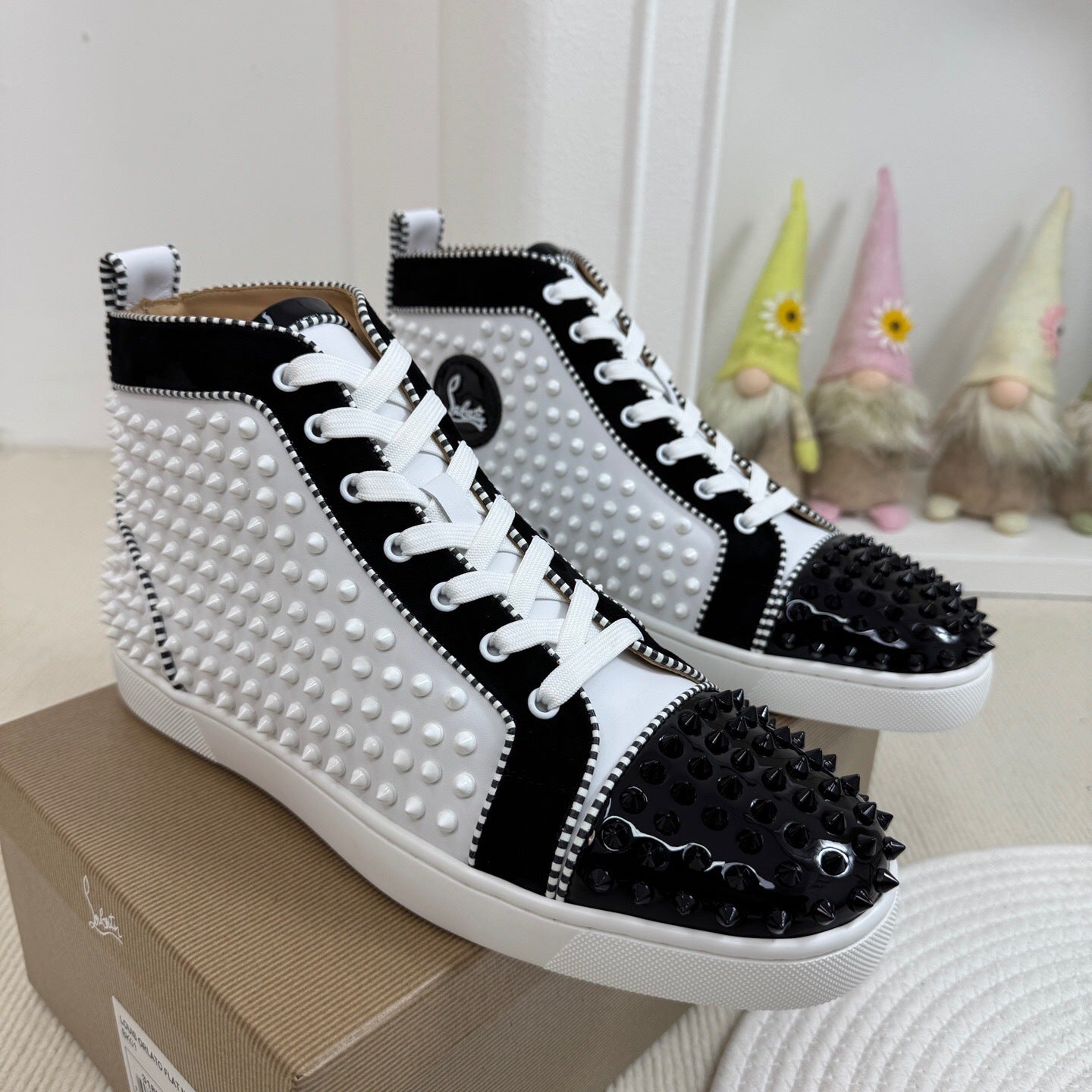 Christian Louboutin High-Top Louis Flat Spikes "Black-White"