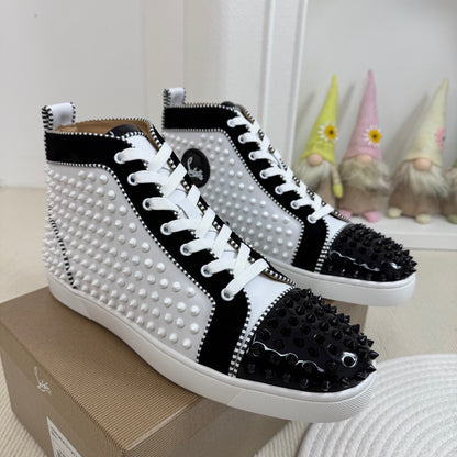 Christian Louboutin High-Top Louis Flat Spikes "Black-White"