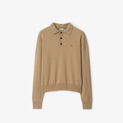 Burberry Long-sleeve Cashmere Blend Polo Shirt "Flax Beige"