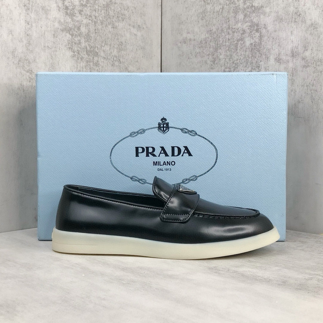 Prada triangle-Logo Leather Loafer "Black Matte"