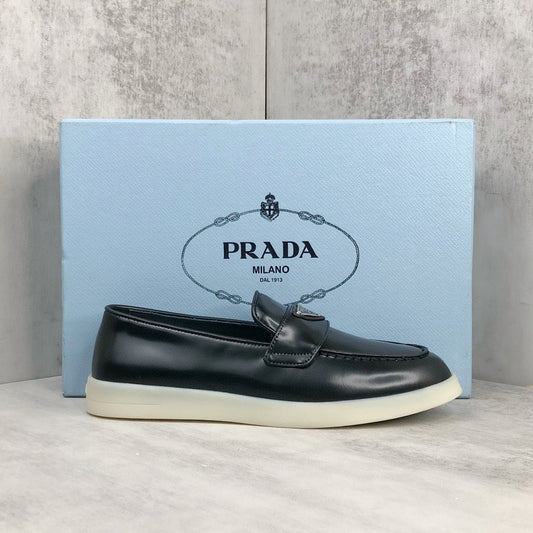 Prada triangle-Logo Leather Loafer "Black Matte"