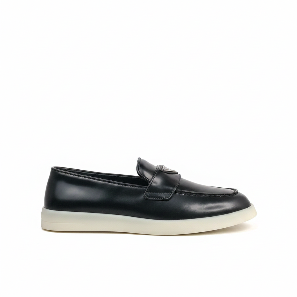Prada triangle-Logo Leather Loafer "Black Matte"