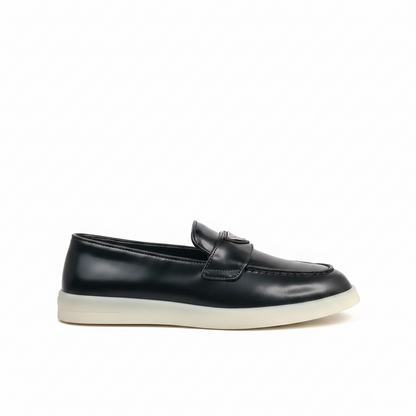 Prada triangle-Logo Leather Loafer "Black Matte"