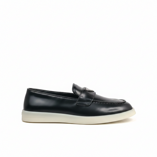 Prada triangle-Logo Leather Loafer "Black Matte"