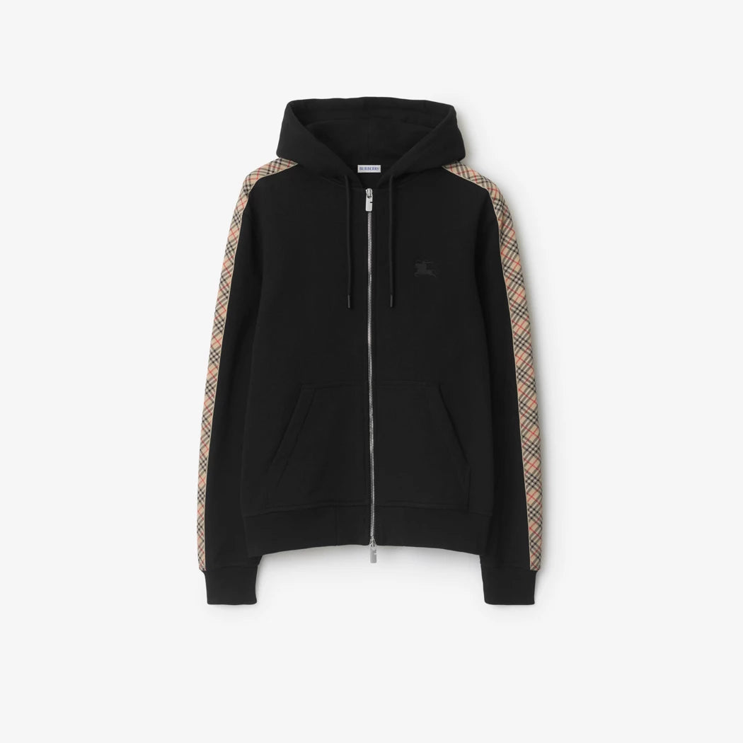 Burberry Check Trim Cotton Zip Hoodie "Black"