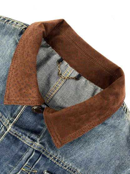 Louis Vuitton Denim Jacket With Leather Signature Details