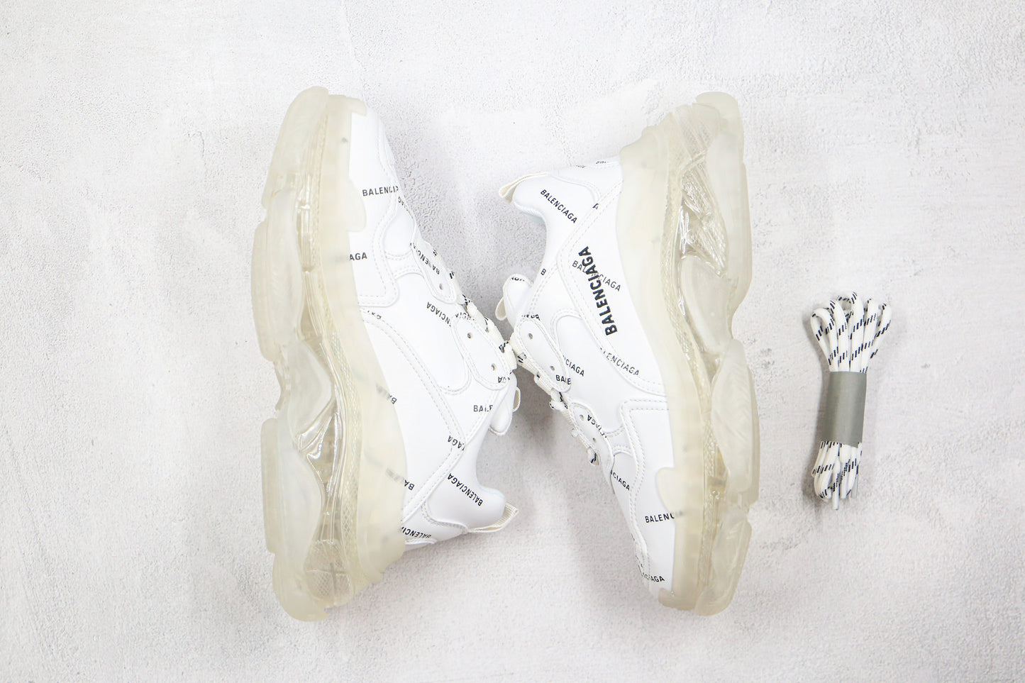Balenciaga Triple S "White-All Over Logo-Clear Sole"