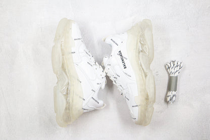 Balenciaga Triple S "White-All Over Logo-Clear Sole"