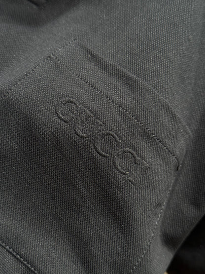 Gucci Embroidered Stretch Cotton Polo T-Shirt "Dark Blue"