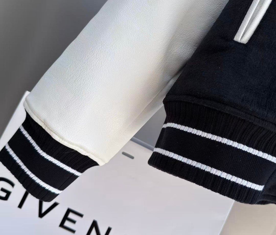 Givenchy Wool Blend and Leather Bomber Jacket "Black-White"