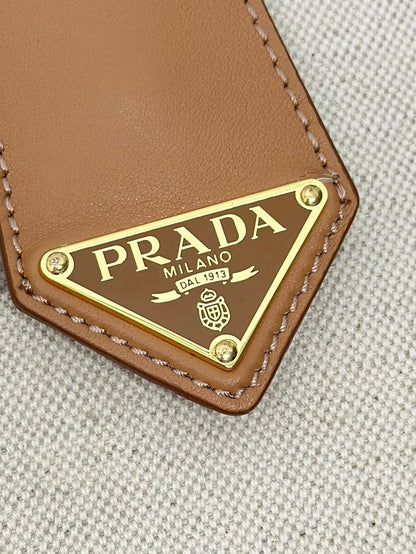 Prada Medium Linen Blend and Leather Tote Bag