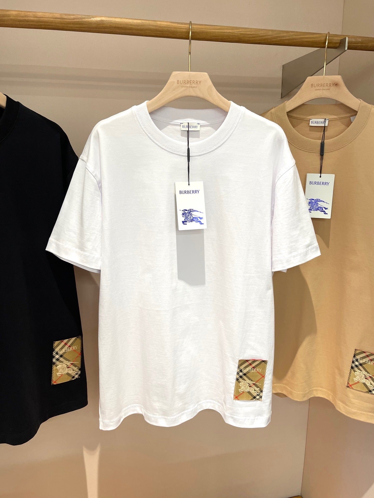 Burberry Check Label Cotton T-Shirt "Chalk"