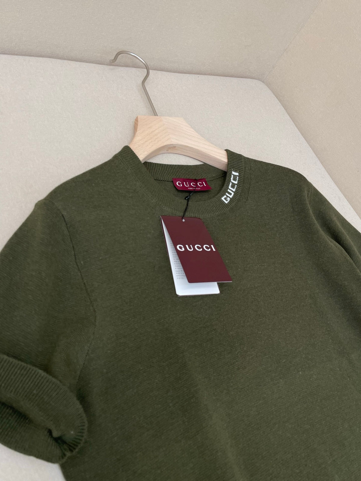 Gucci Silk Cotton T-shirt with Gucci Intarsia "Forest Green"