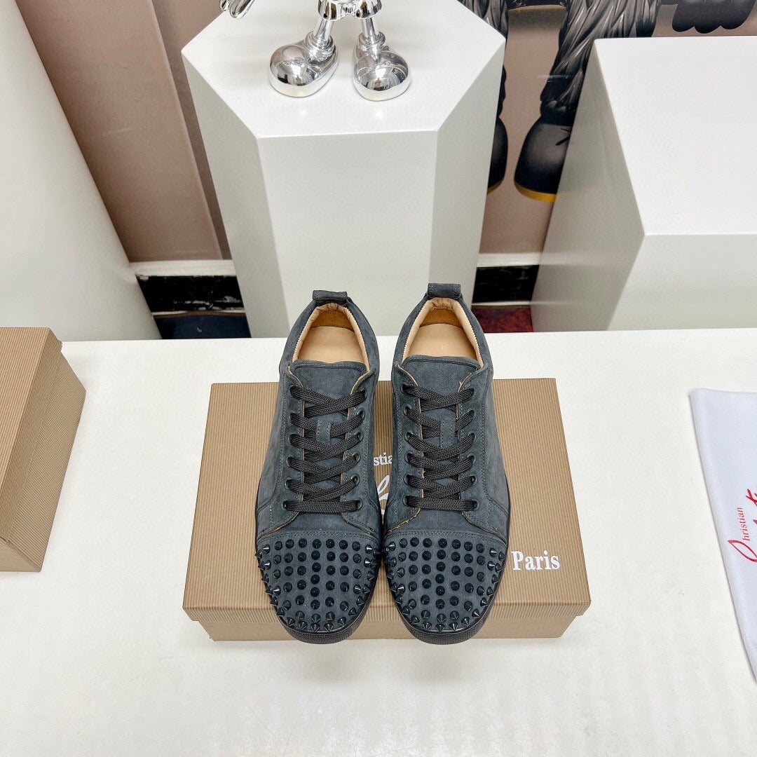 Christian Louboutin Louis Junior Spikes Orlato Veau Velours "Grey"